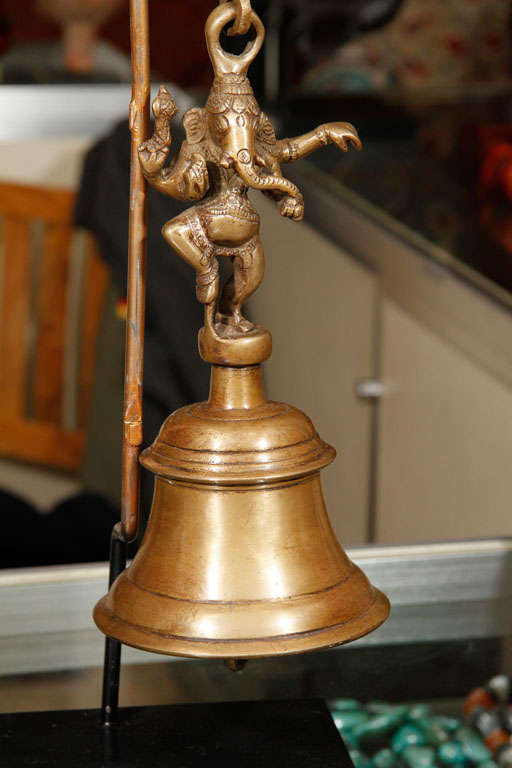 Temple Bell with Dancing Ganesh, on Iron Base